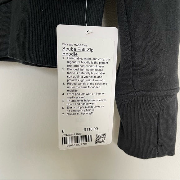 NWT Lululemon Scuba Full-Zip Black Hoodie Size 6 - Picture 4 of 10
